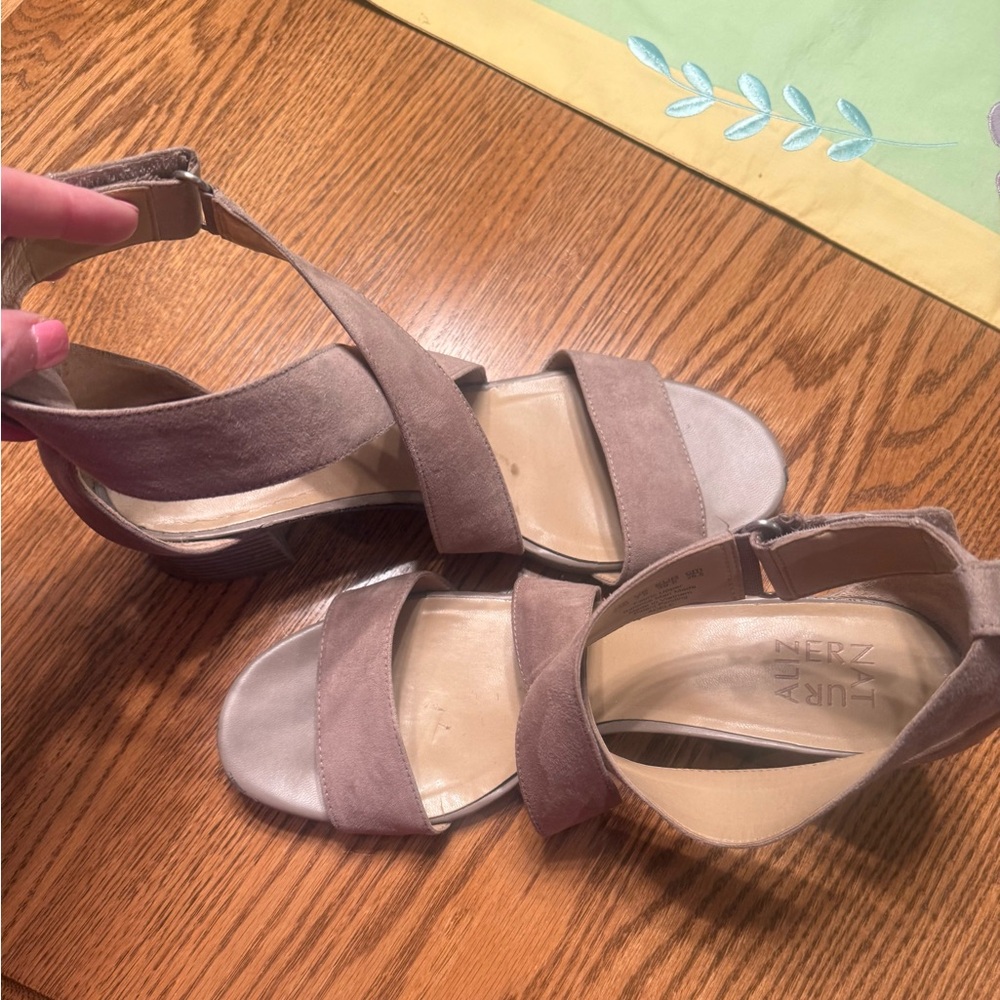 Naturalizer Taupe Suede Crisscross Wedge Sandals